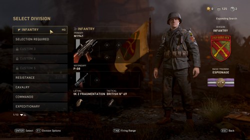Select division screenshot of Call of Duty: WWII video game interface.