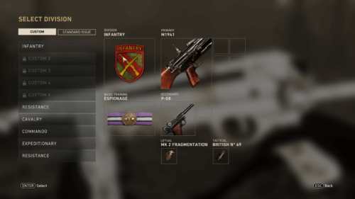 Select division screenshot of Call of Duty: WWII video game interface.