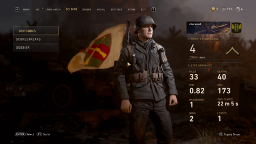 Soldier screenshot of Call of Duty: WWII video game interface.