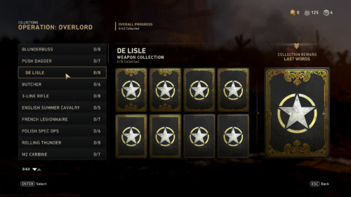 Weapon collection screenshot of Call of Duty: WWII video game interface.