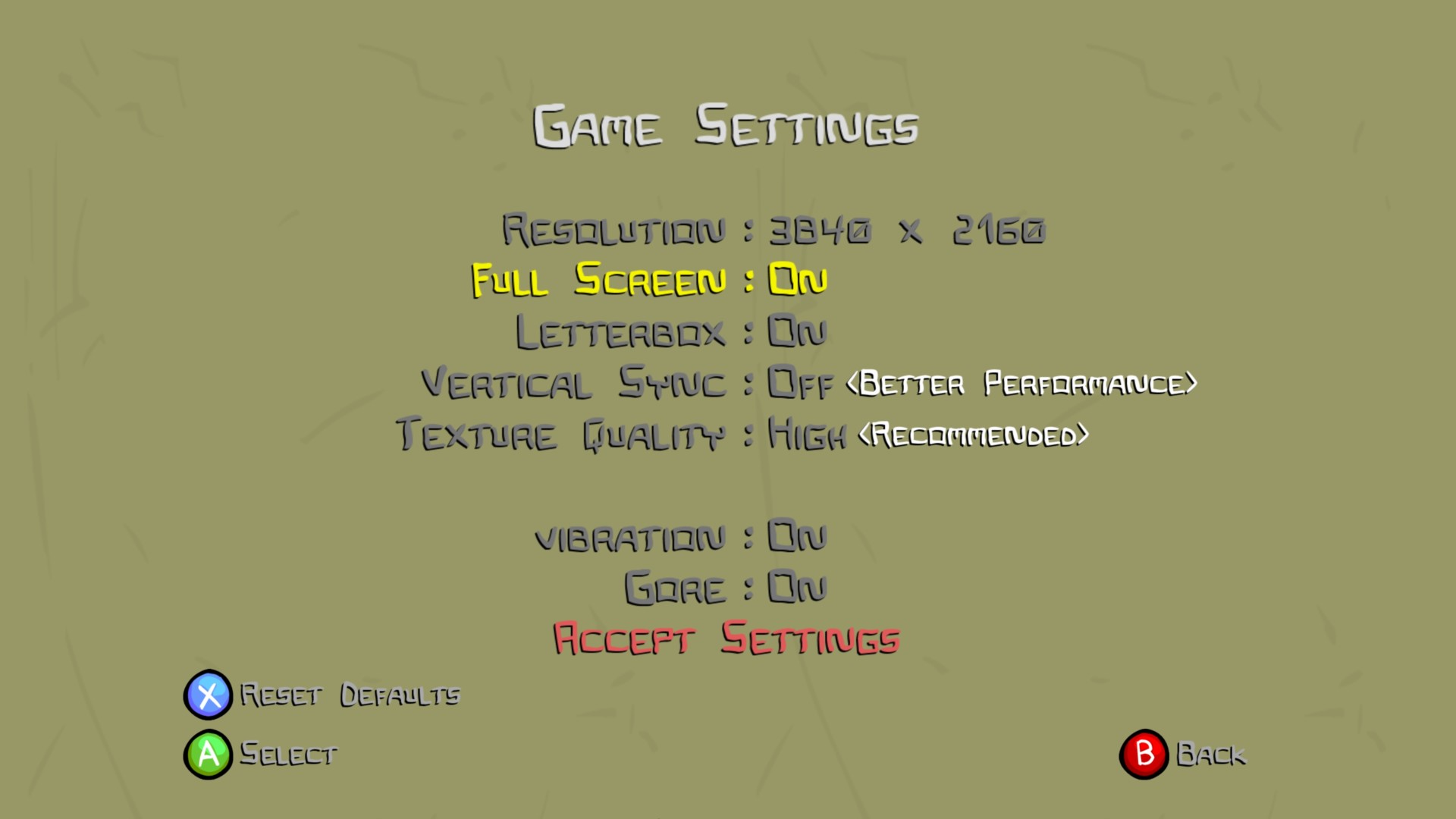 Game settings screenshot of Castle Crashers video game interface.