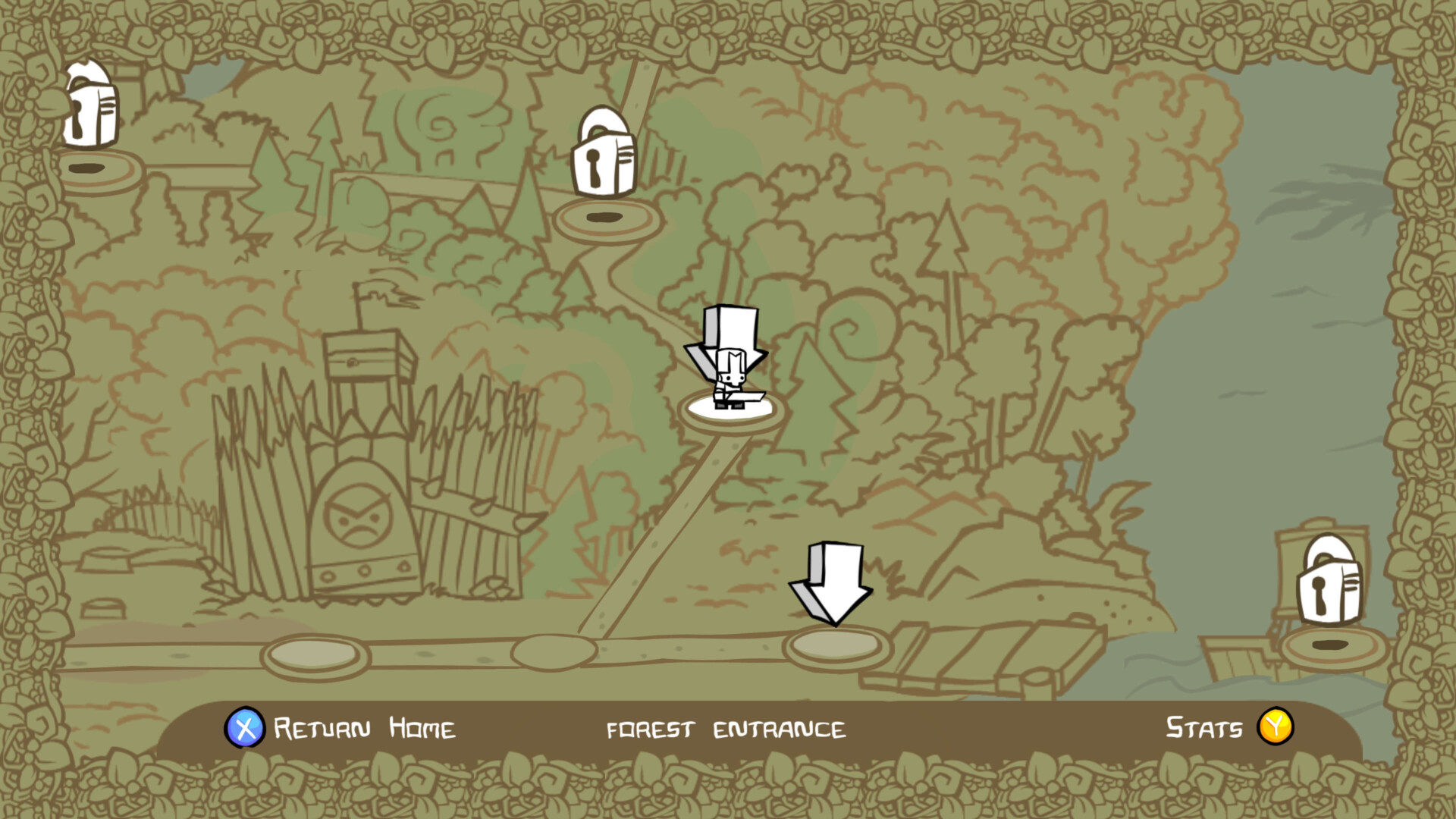 Level selection screenshot of Castle Crashers video game interface.