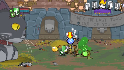 Press X screenshot of Castle Crashers video game interface.