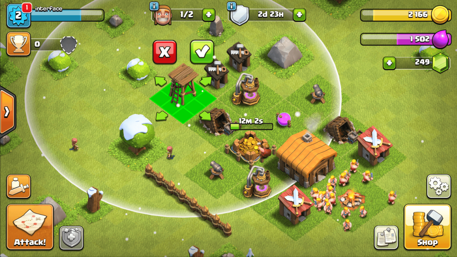 Construct screenshot of Clash of Clans video game interface.