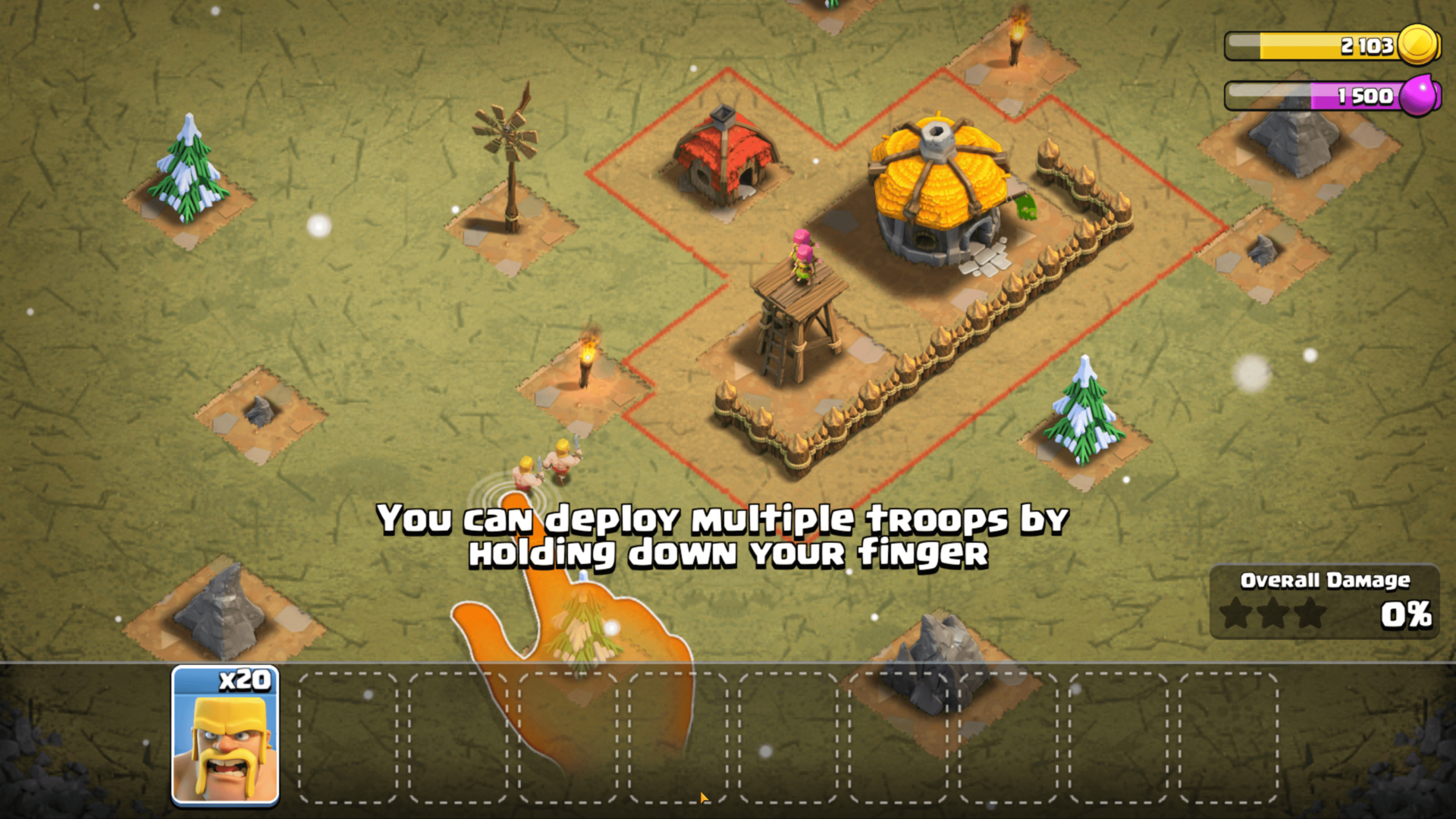 Deploy troops screenshot of Clash of Clans video game interface.