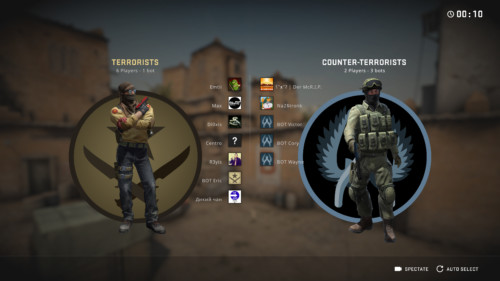 Select team screenshot of Counter-Strike: Global Offensive video game interface.