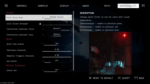 Accessibility screenshot of Cronos: The New Dawn video game interface.