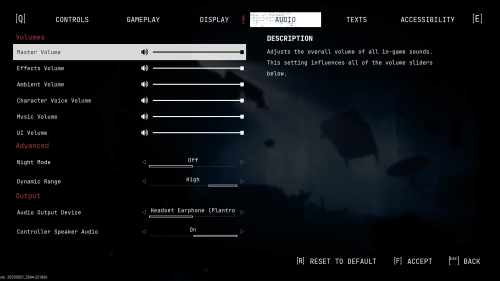 Audio screenshot of Cronos: The New Dawn video game interface.