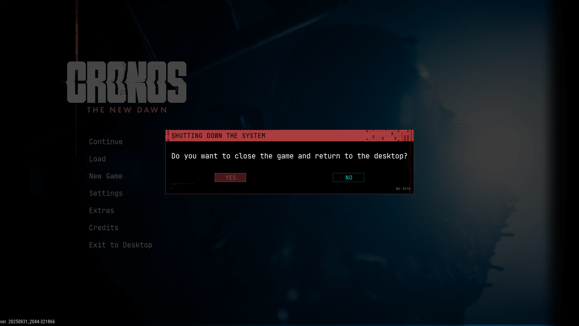 Confirmation screenshot of Cronos: The New Dawn video game interface.
