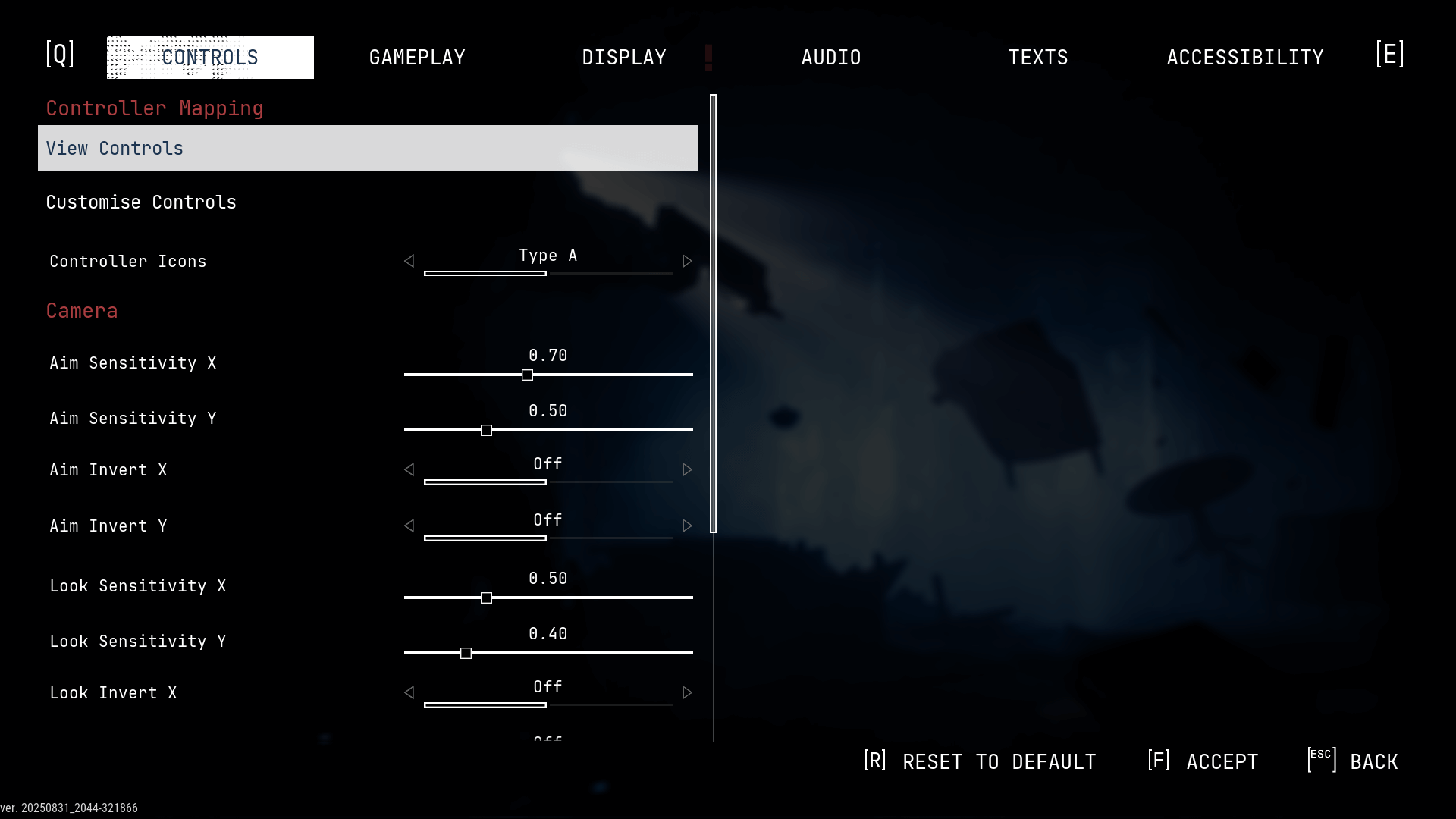 Controls screenshot of Cronos: The New Dawn video game interface.