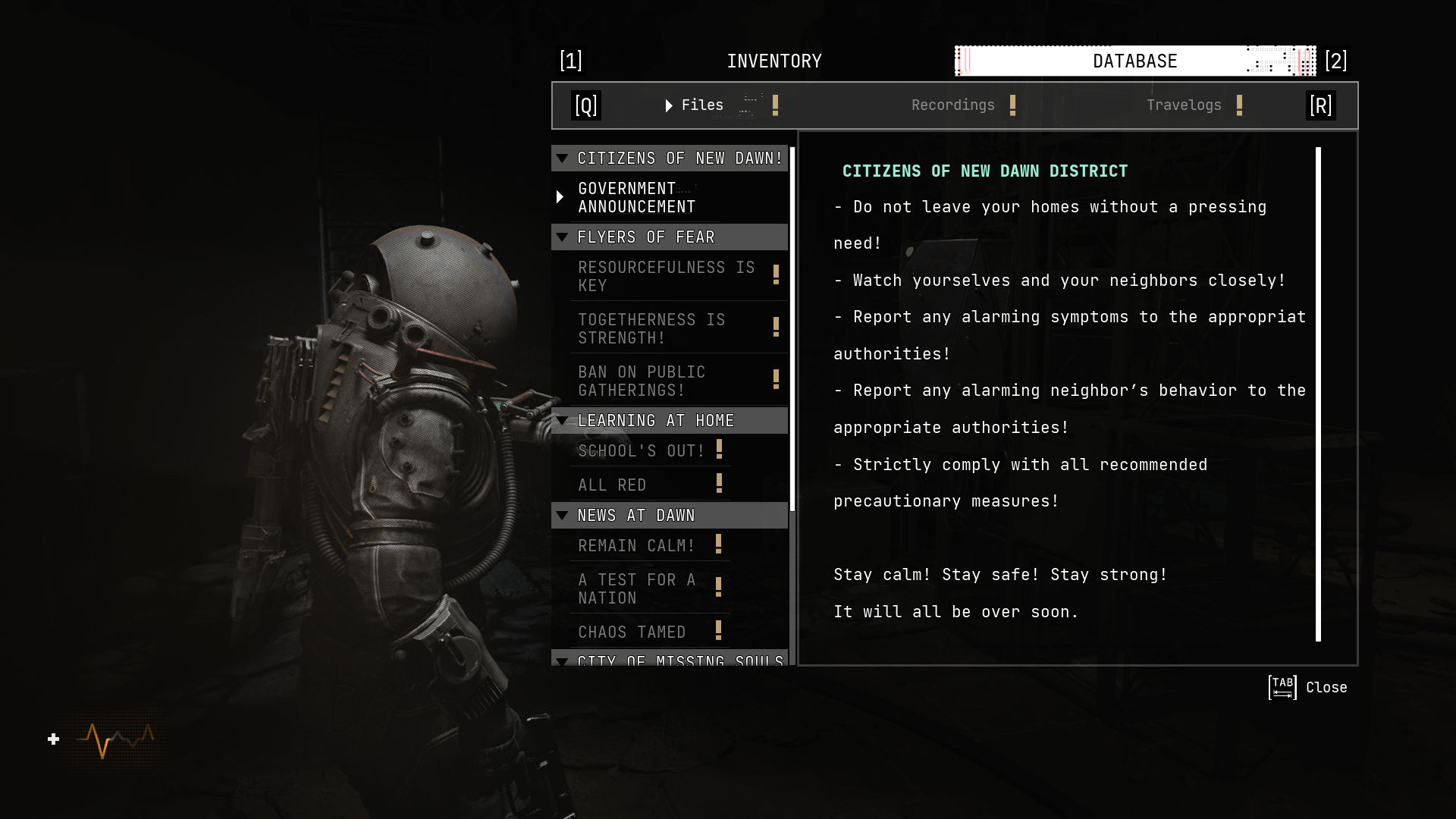 Database screenshot of Cronos: The New Dawn video game interface.