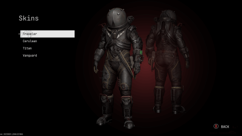 Skins screenshot of Cronos: The New Dawn video game interface.