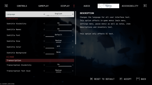 Texts screenshot of Cronos: The New Dawn video game interface.