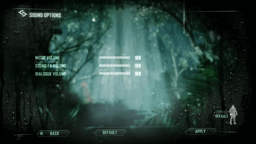 Sound Options screenshot of Crysis 3 video game interface.