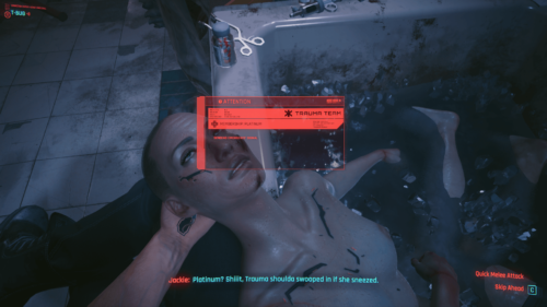 Attention screenshot of Cyberpunk 2077 video game interface.