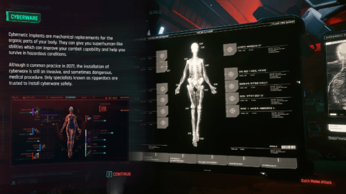 Cyberware tutorial screenshot of Cyberpunk 2077 video game interface.