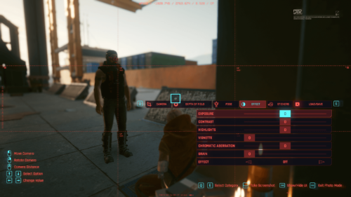 Effect screenshot of Cyberpunk 2077 video game interface.