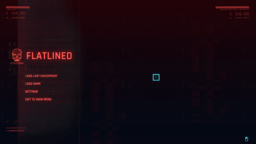 Flatlined screenshot of Cyberpunk 2077 video game interface.