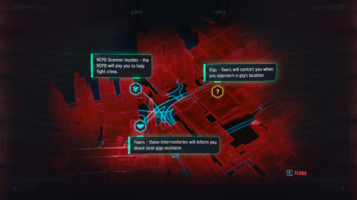Map tutorial screenshot of Cyberpunk 2077 video game interface.
