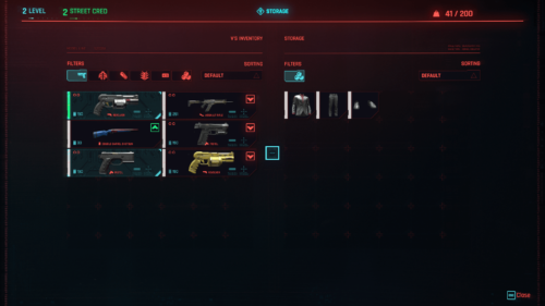 Storage screenshot of Cyberpunk 2077 video game interface.
