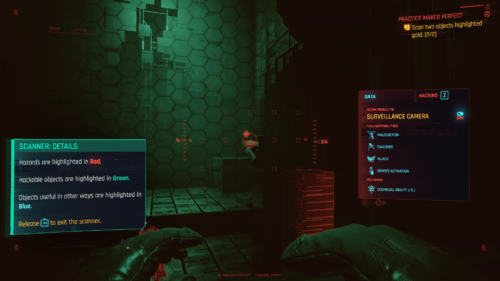 Surveillance camera screenshot of Cyberpunk 2077 video game interface.