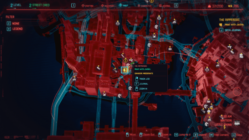 Track job screenshot of Cyberpunk 2077 video game interface.