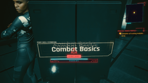 Uploading combat basics screenshot of Cyberpunk 2077 video game interface.