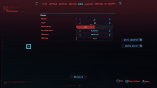 Video screenshot of Cyberpunk 2077 video game interface.