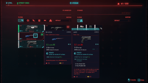 Weapon details screenshot of Cyberpunk 2077 video game interface.