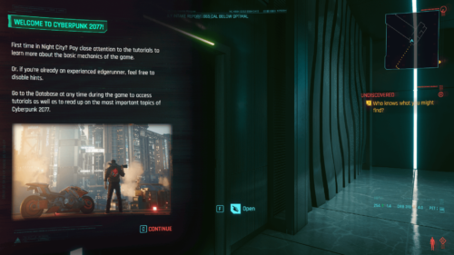 Welcome to Cyberpunk 2077 screenshot of Cyberpunk 2077 video game interface.