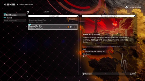 Select a mission screenshot of Daemon X Machina video game interface.