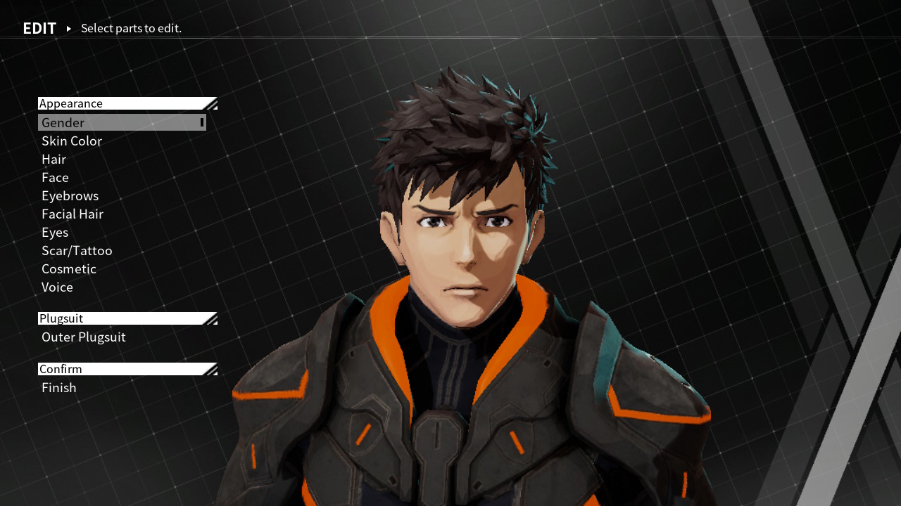 Select appearance screenshot of Daemon X Machina video game interface.