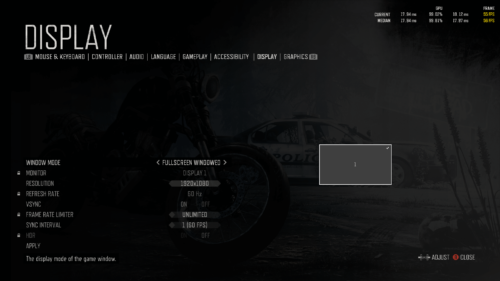 Settings screenshot of Days Gone video game interface.
