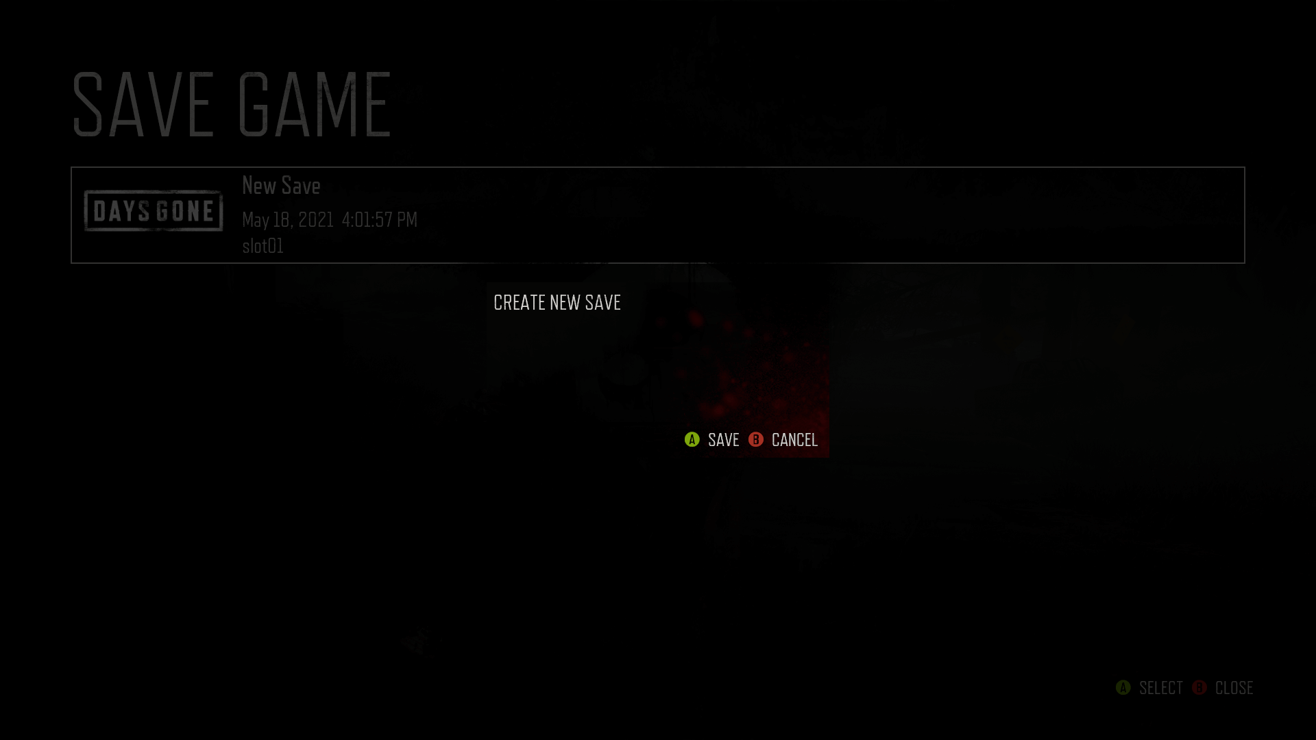 Confirmation screenshot of Days Gone video game interface.