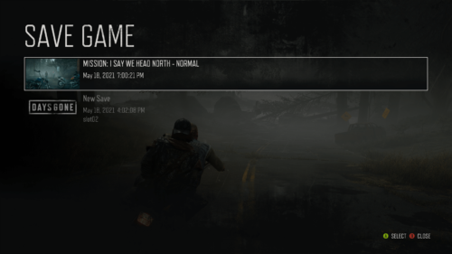 Save Game screenshot of Days Gone video game interface.