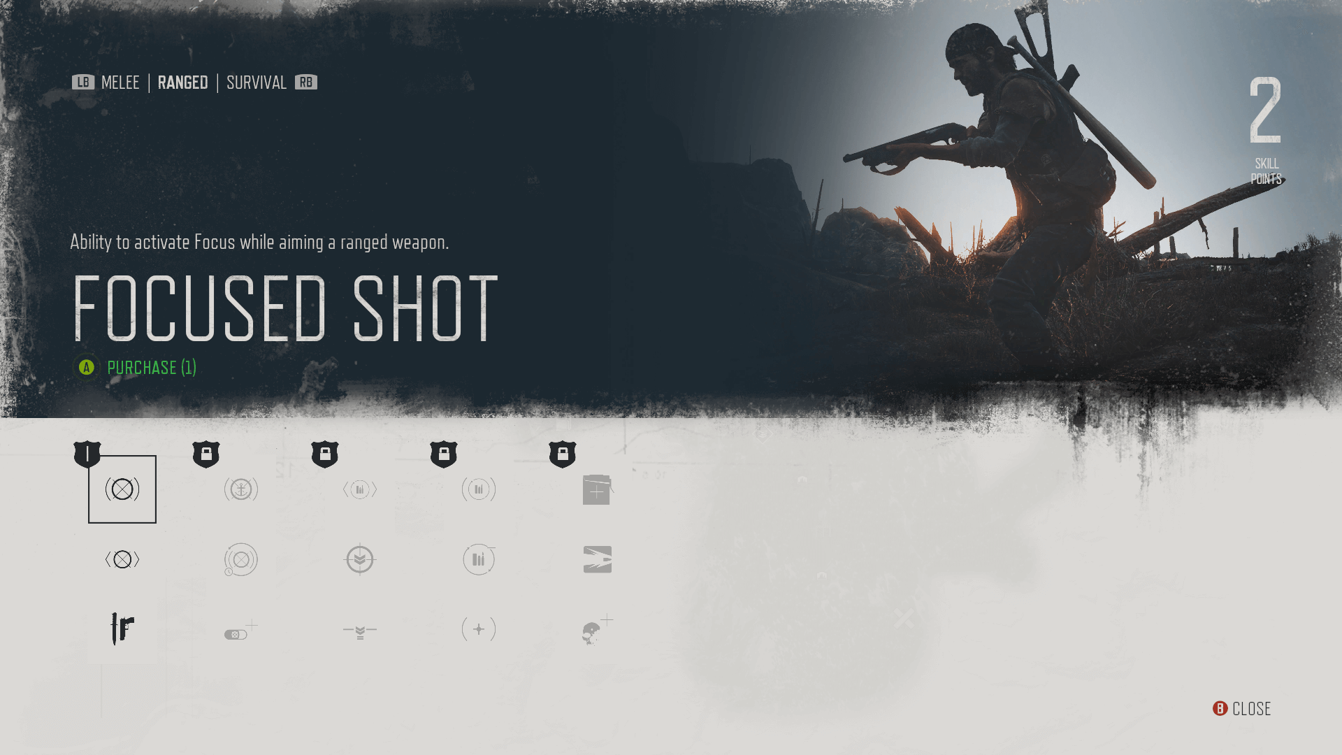 Skill Tree screenshot of Days Gone video game interface.