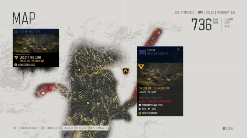 Map screenshot of Days Gone video game interface.