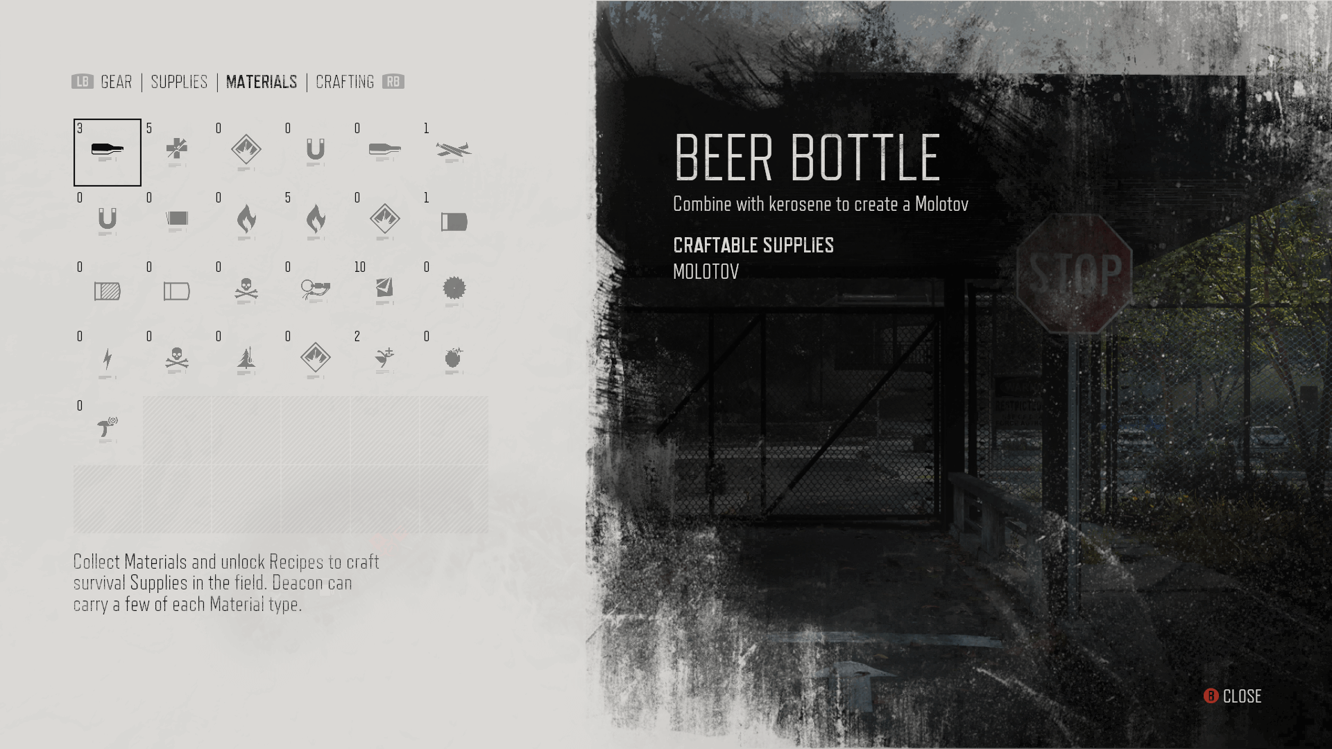 Inventory screenshot of Days Gone video game interface.