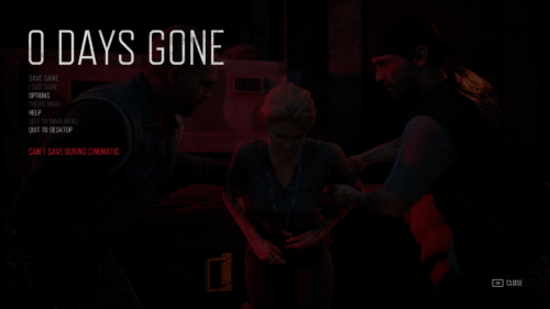 Pause screenshot of Days Gone video game interface.