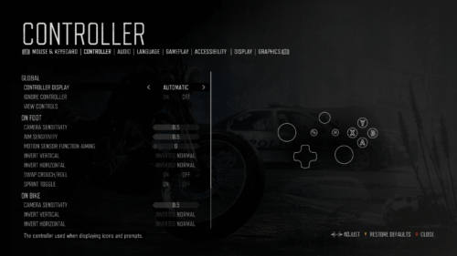 Settings screenshot of Days Gone video game interface.