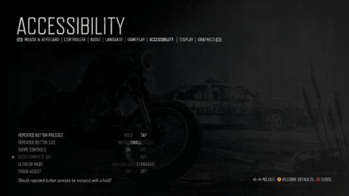 Settings screenshot of Days Gone video game interface.