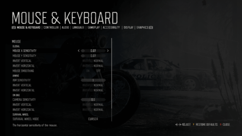 Settings screenshot of Days Gone video game interface.