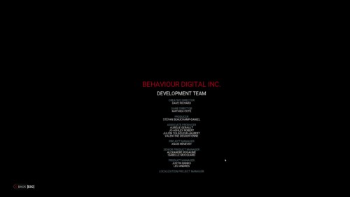 Game credits screenshot of Dead by Daylight video game interface.