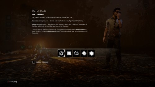 The loadout screenshot of Dead by Daylight video game interface.
