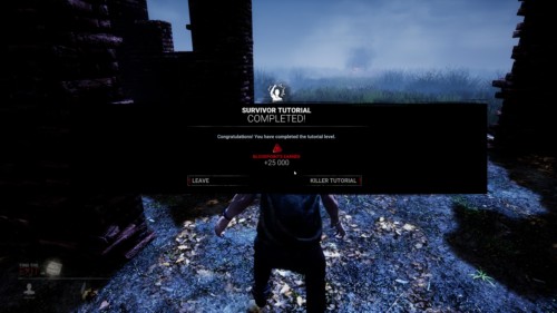 Tutorial completed screenshot of Dead by Daylight video game interface.