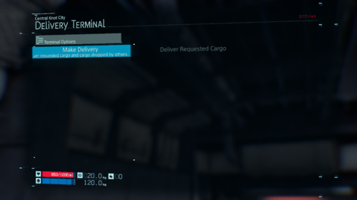 Delivery Terminal screenshot of Death Stranding video game interface.