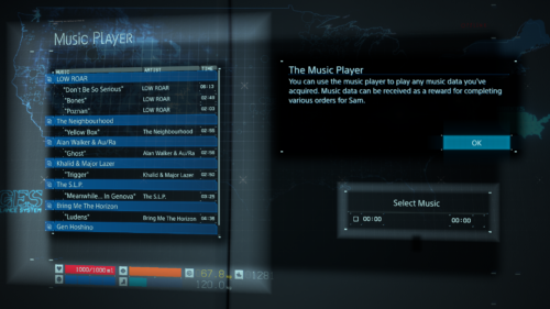 Music Player screenshot of Death Stranding video game interface.