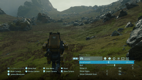 Photo Mode screenshot of Death Stranding video game interface.