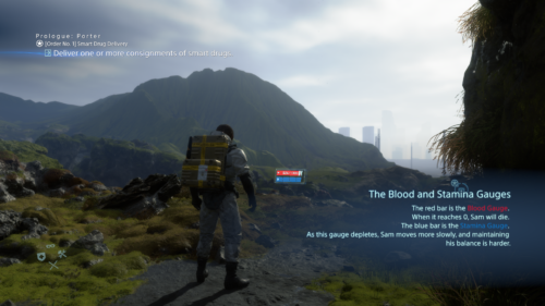 Quest screenshot of Death Stranding video game interface.