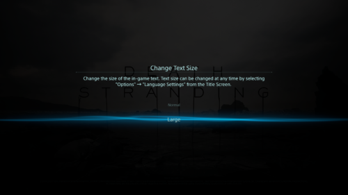 Text Size screenshot of Death Stranding video game interface.
